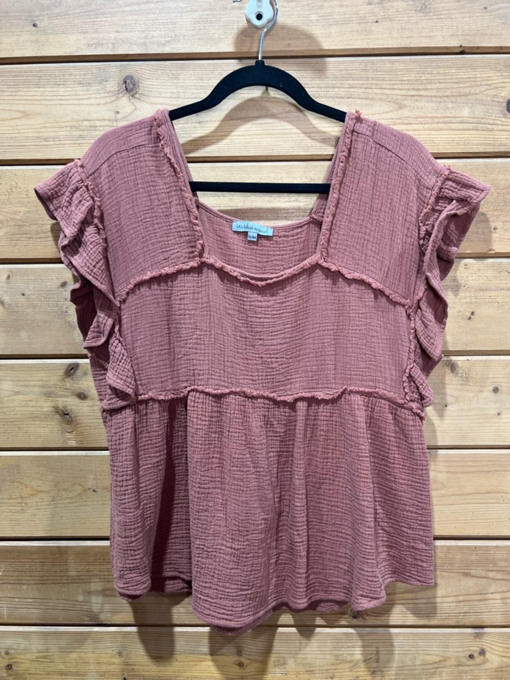 Wishlist Apparel Gauze Boho Ruffle Top S/M Copper Mauve